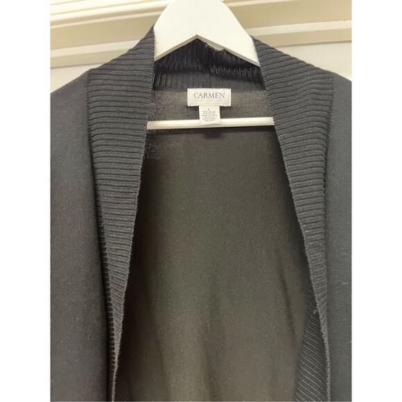 Carmen Marc Valvo Black Open Front Zipper Cuff Sweater sz L EUC - Picture 5 of 7